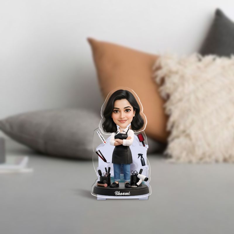Personalized Hairstylist Bobblehead Caricature Custom with Photo Salon Decoration Items Best Gift for Salon Opening Battery Powered Moving Head Feature